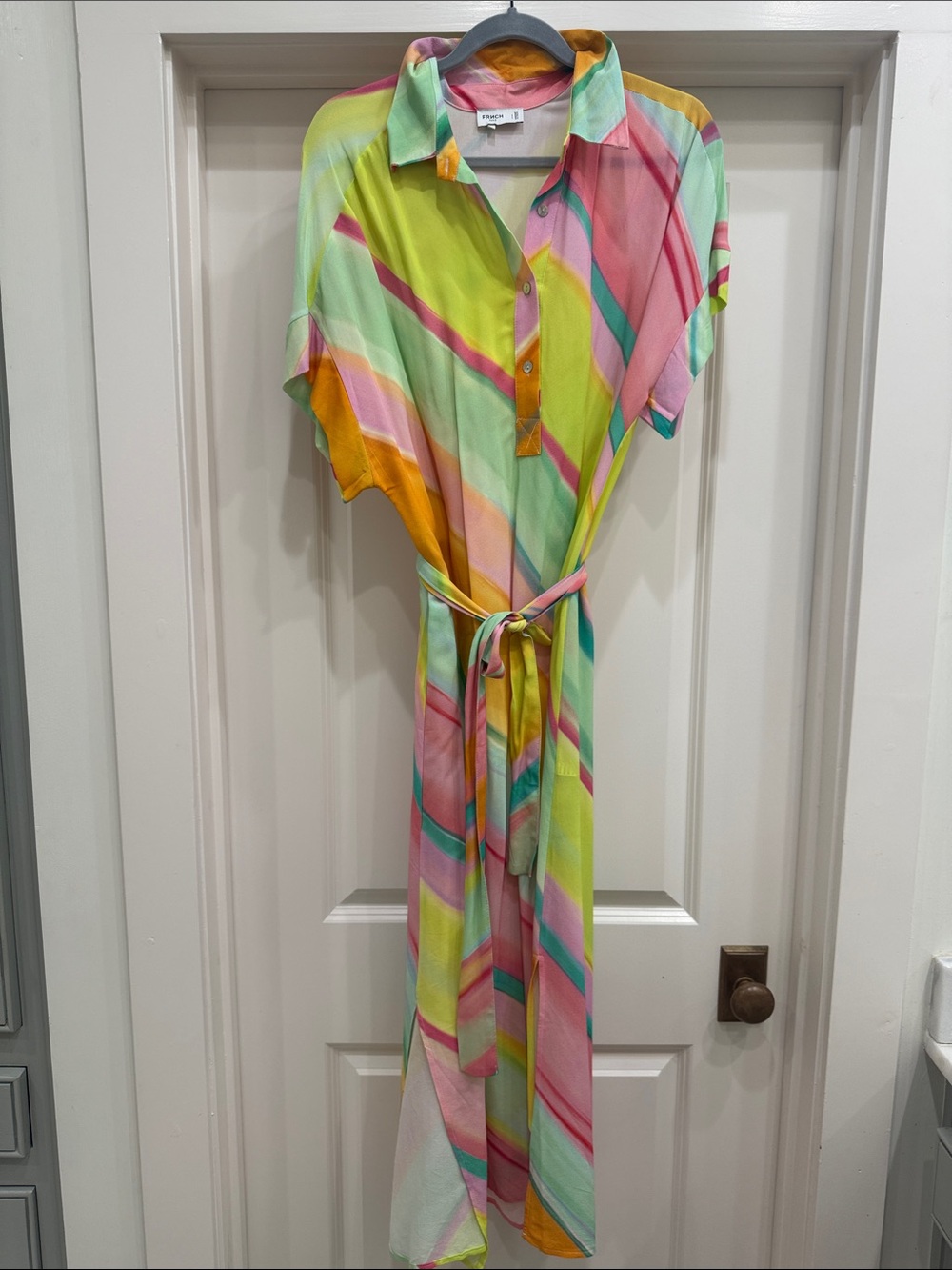 FRNCH Maxi Shirt Dress in Pastel Pink, Yellow, Mint & Orange